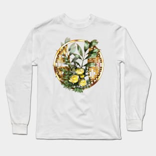 Yellow watercolor roses and a chinese lattice Long Sleeve T-Shirt